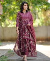 Maroon Colour Rayon With Printed Kurti With Pant And Dupatta Exporters In India Aaradhna 2033